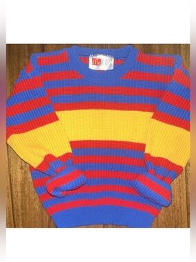 Vintage McKids McDonalds Striped Knit Sweater Kids Size M 5 Red Blue Yellow 80s